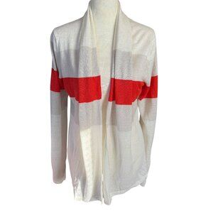 Banana Republic linen off white and orange stripe open cardigan women's size S